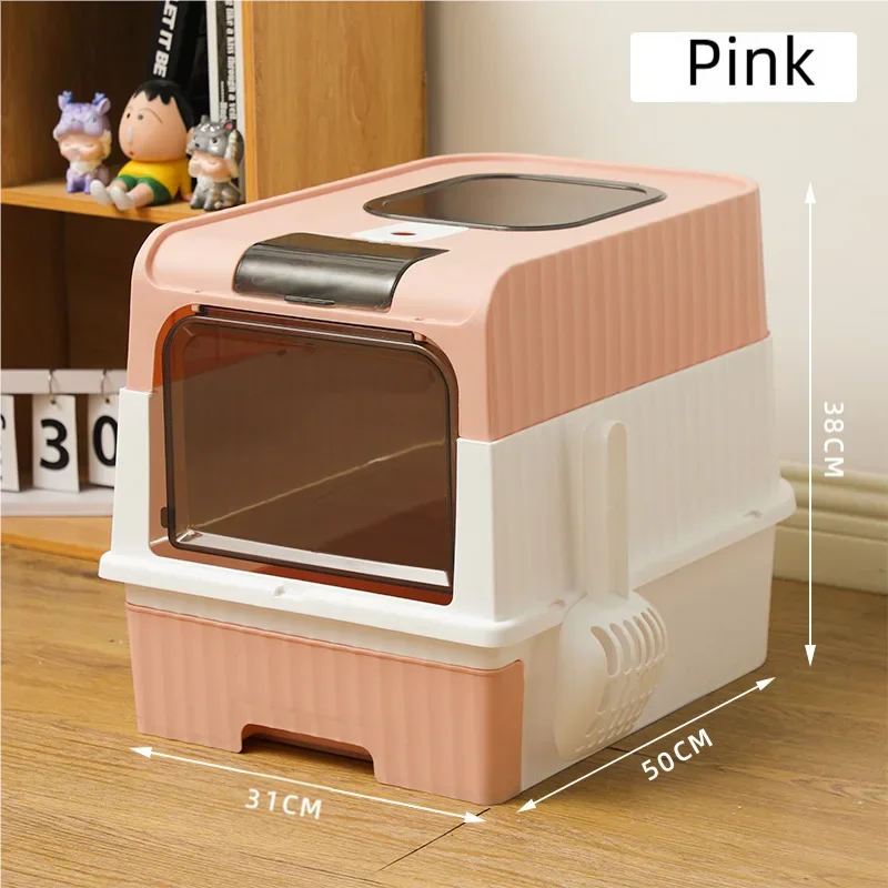Foldable Fully Enclosed Cat Litter Box | Anti-Tracking Front-Entry Top-Exit Kitty Toilet with Scoop