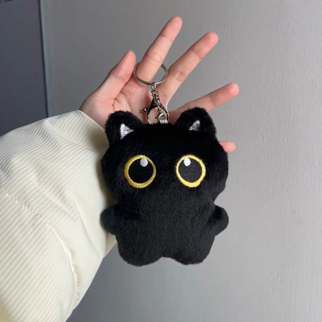 Cute Pilot Plush Black Cat Keychain