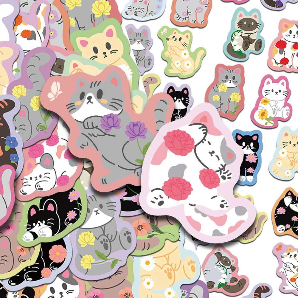 Whimsical Express 50-Piece Waterproof Cat Sticker Pack