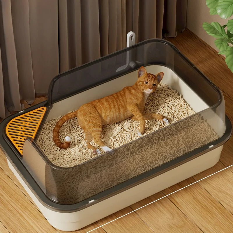 Splash-Proof High-Fence Semi-Enclosed Cat Litter Box