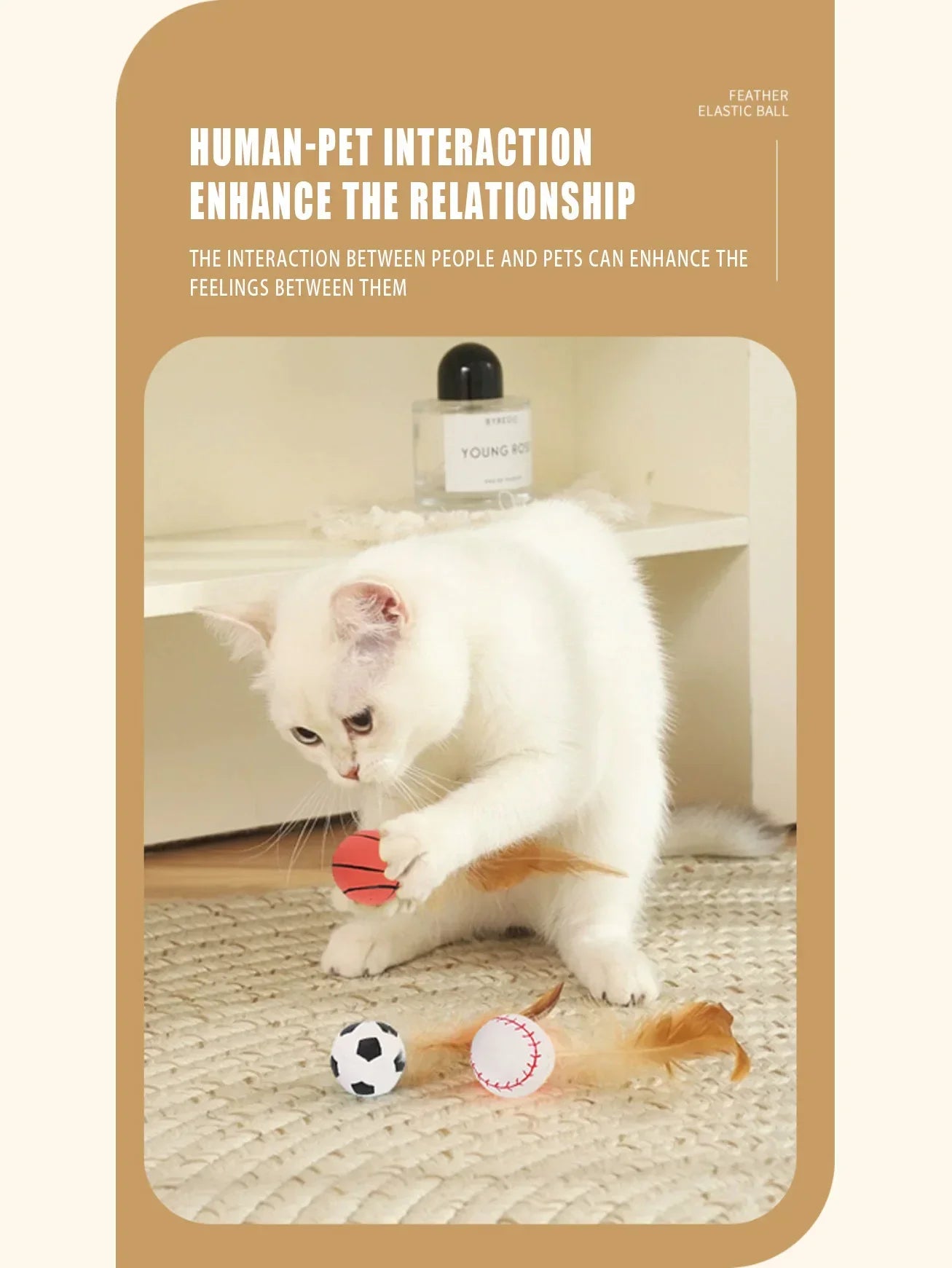 Elastic Silicone Bouncy Ball with Feathers Cat Toy