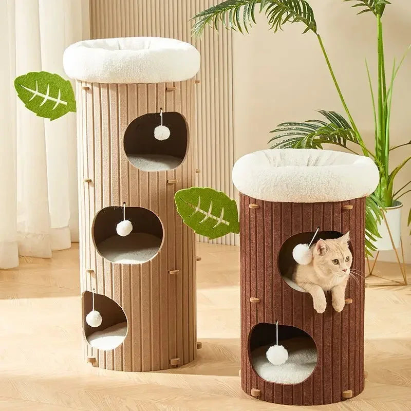 Minimalist Multi-Layer Felt Tree Stump Cat House & Scratching Lounge