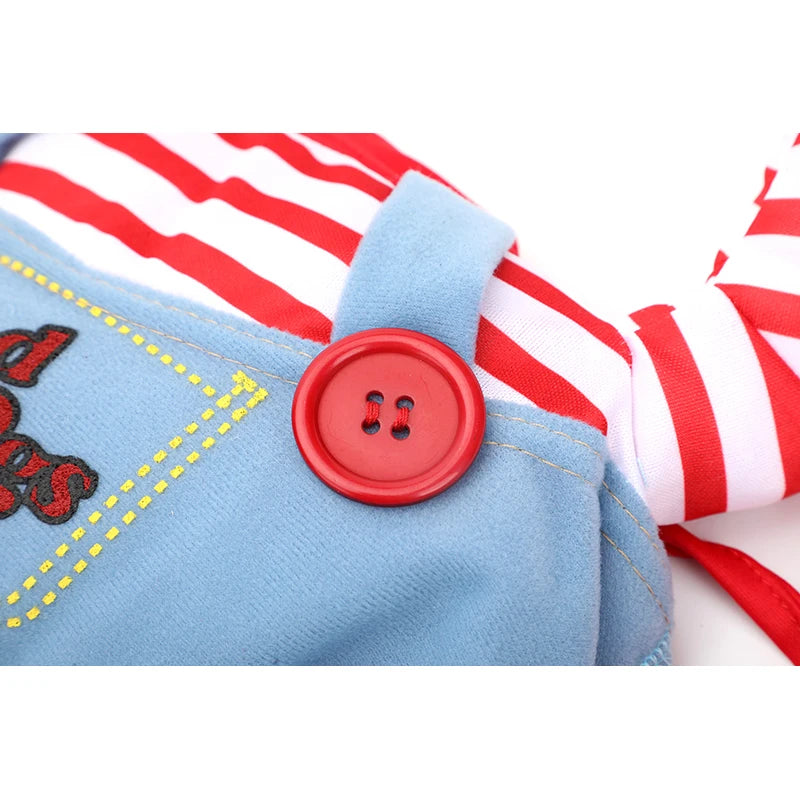 Funny Novelty Cat Halloween Chucky Cosplay Costume - Creative 3D Party Jumpsuit with Foam Prop