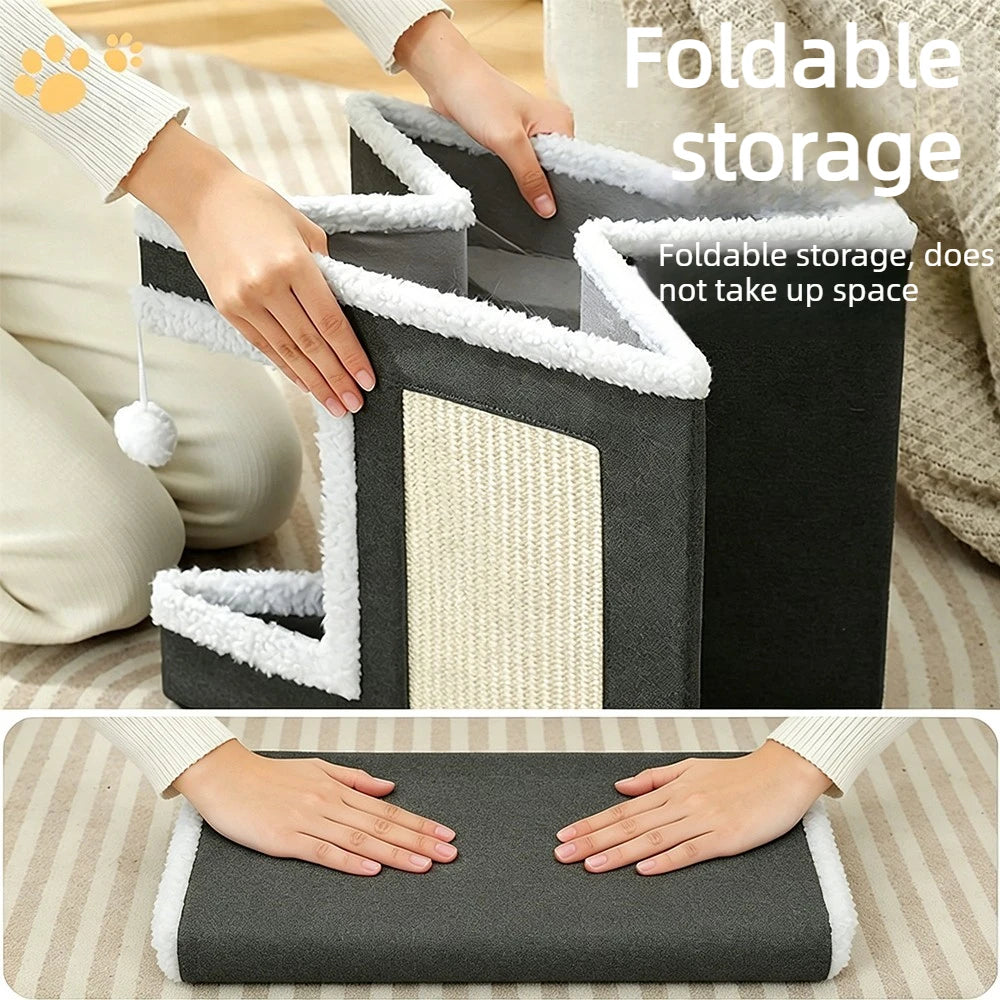 3-in-1 Foldable Cat Bed Condo with Scratching Board