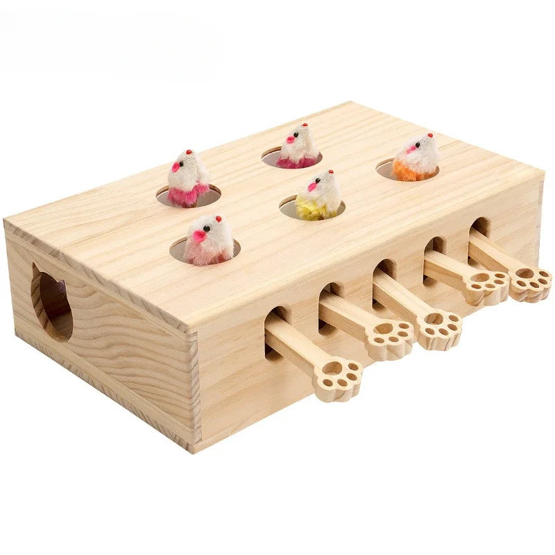 Solid Wood Interactive Whack-A-Mole Cat Toy