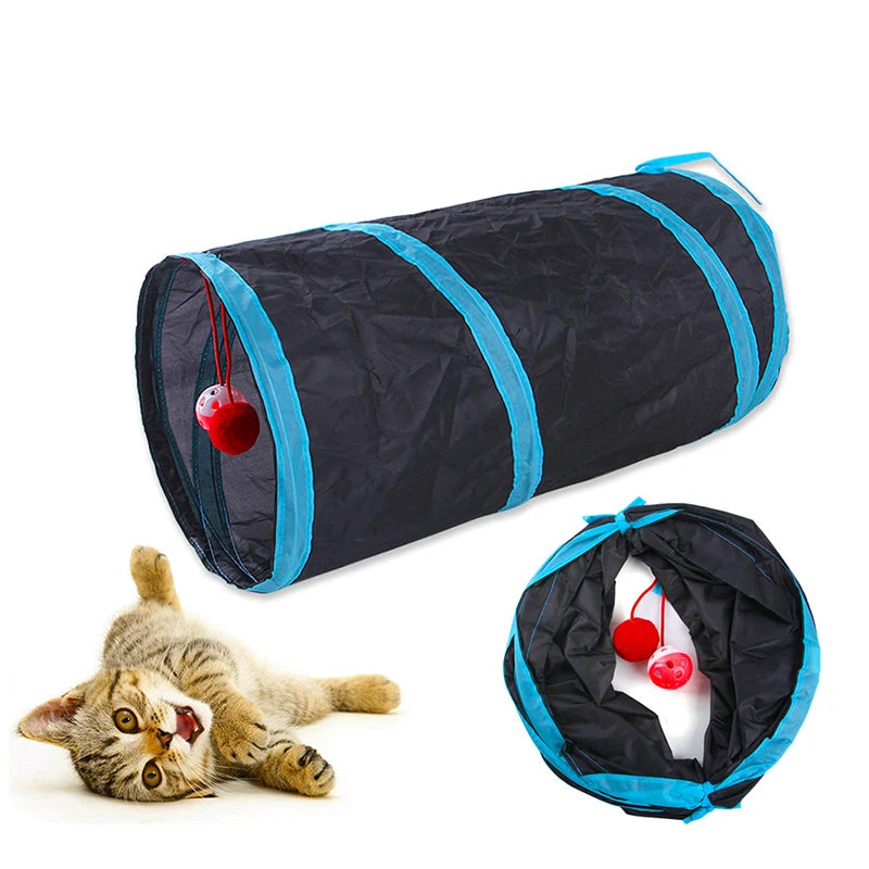 Interactive Foldable Cat Tunnel System | S-Type & Y-Type Crinkle Drill Barrel with Hanging Toy