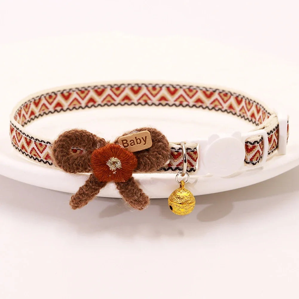 Adjustable Cartoon Print Cat Collar with Location Bell