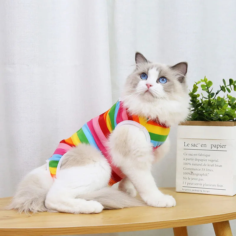 Cute Breathable Cat Surgery Recovery Suit - Anti-Lick Post-Op Protection Onesie