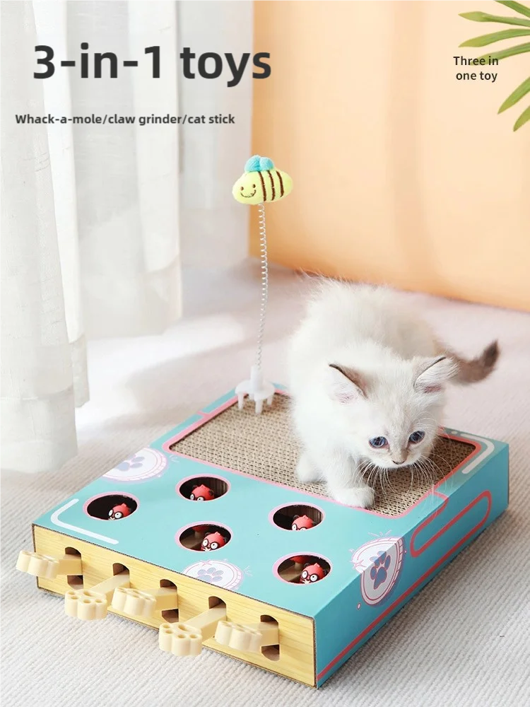 Interactive 3-in-1 Whack-A-Mole Cat Enrichment Toy & Scratching Pad