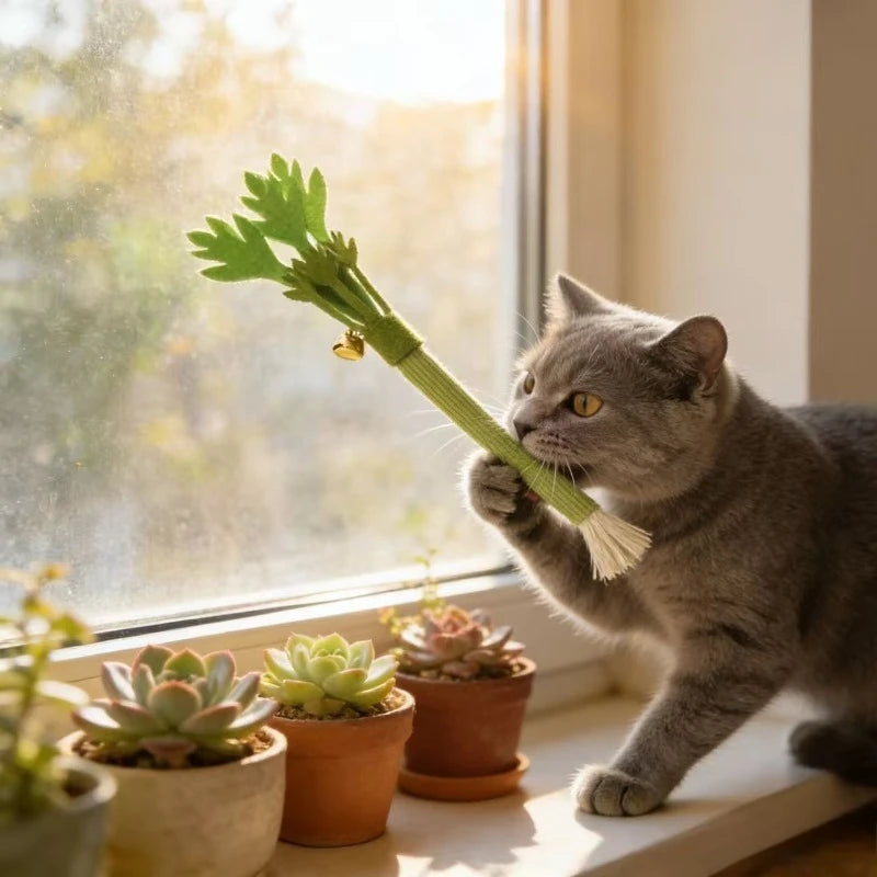Interactive Felt Catnip Molar Stick | Dental Care & Squeaky Cat Chew Toy