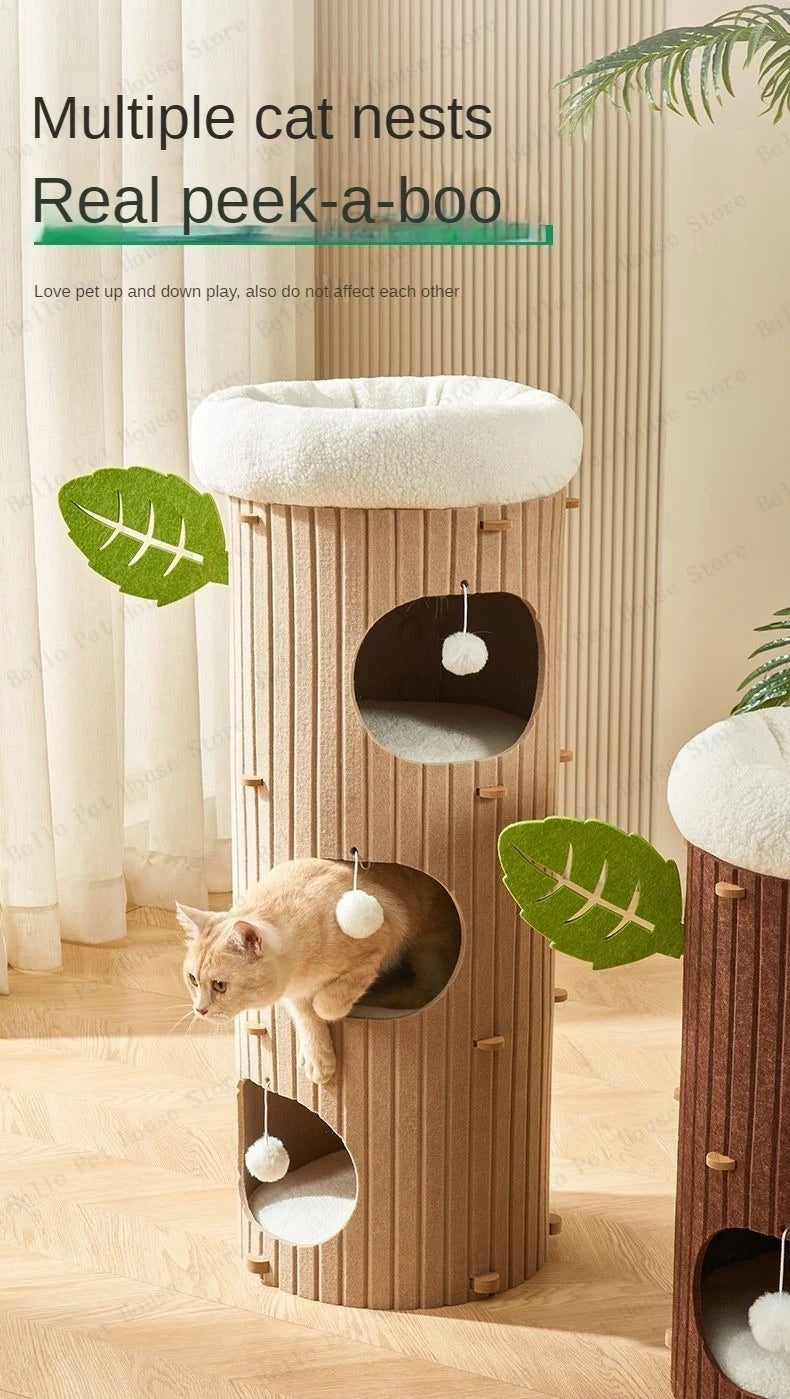 Minimalist Multi-Layer Felt Tree Stump Cat House & Scratching Lounge
