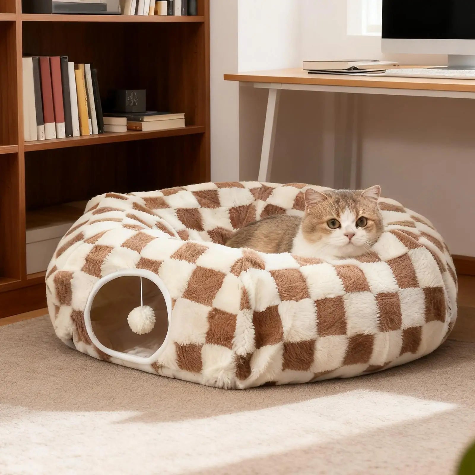 Detachable Round Donut Cat Tunnel Bed