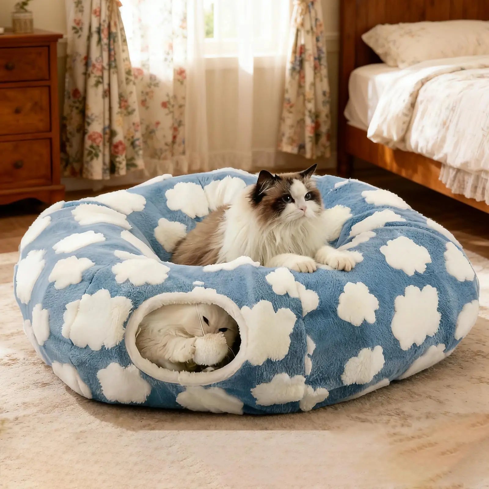 Detachable Round Donut Cat Tunnel Bed