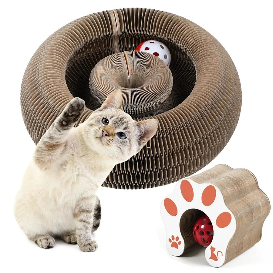 Magic Folding Cat Scratching Board | Interactive Accordion Toy with Rolling Bell