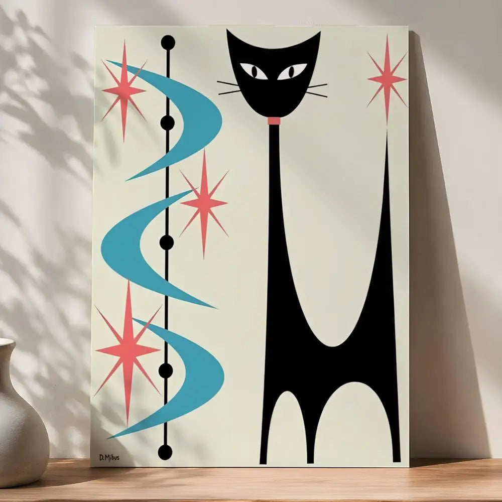 Retro 70s Feline Medieval Modern Peel & Stick Art Poster