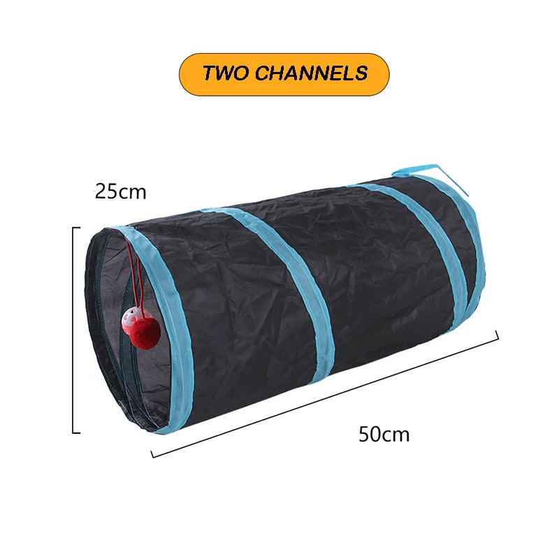 Interactive Foldable Cat Tunnel System | S-Type & Y-Type Crinkle Drill Barrel with Hanging Toy