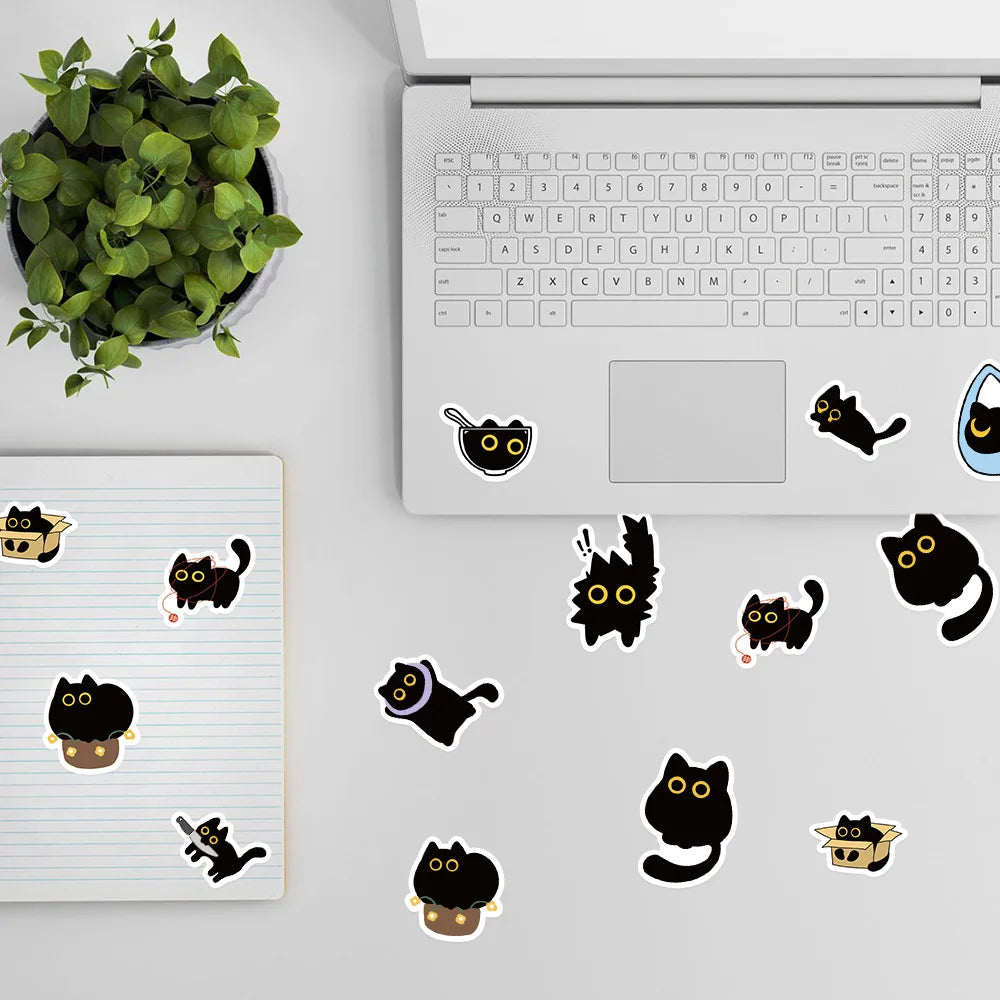 The Club Mascot 500-Piece Cute Black Cat Sticker Roll