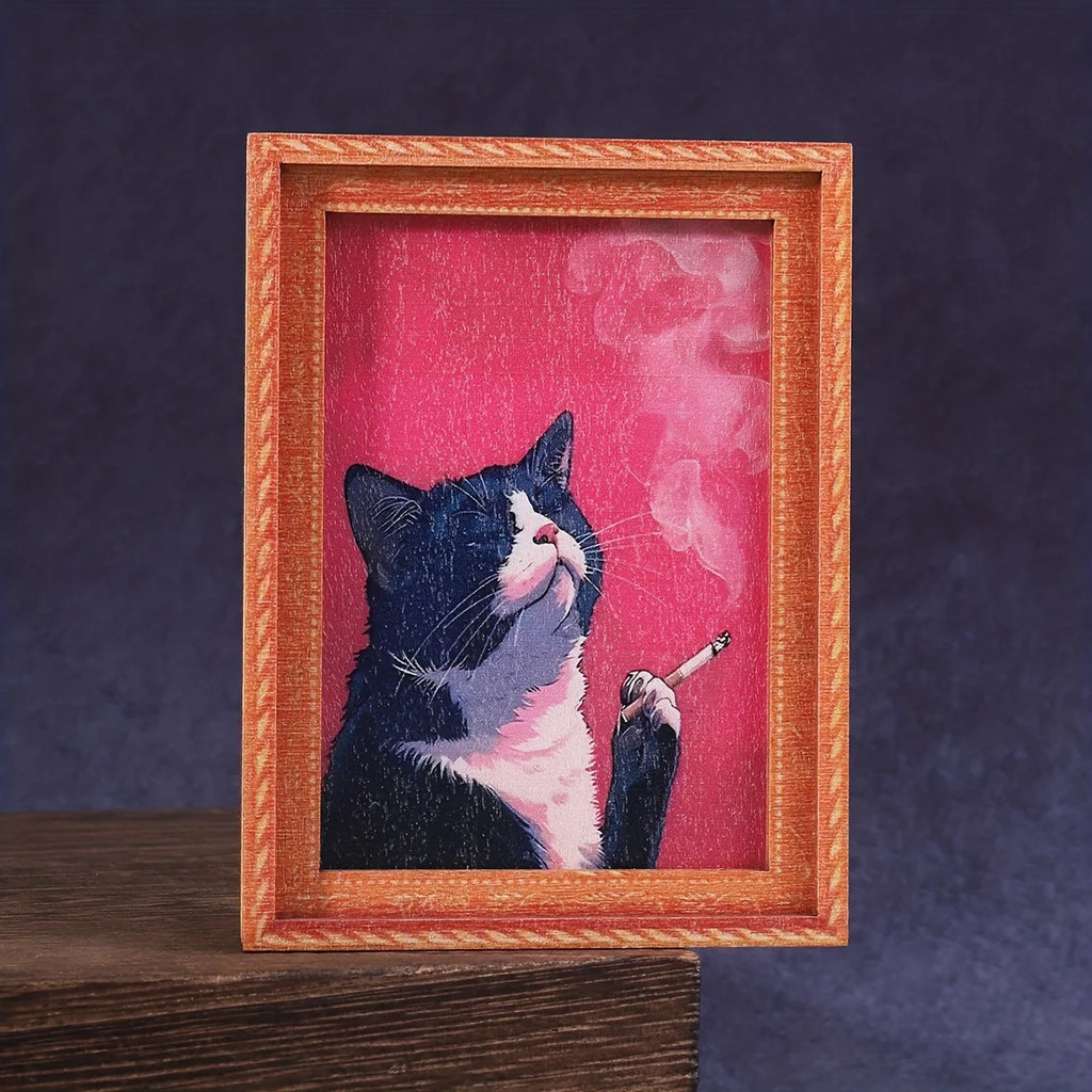 Tuxedo/Black Smoking Cat Funny Fridge Magnet
