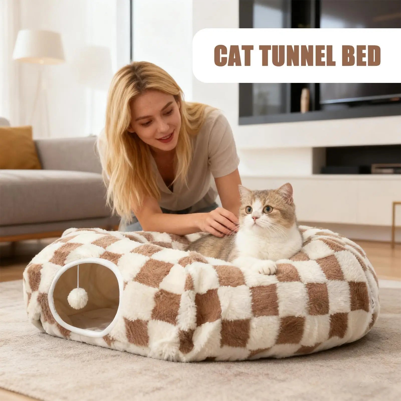 Detachable Round Donut Cat Tunnel Bed