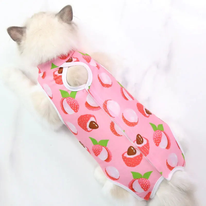 Cute Breathable Cat Surgery Recovery Suit - Anti-Lick Post-Op Protection Onesie