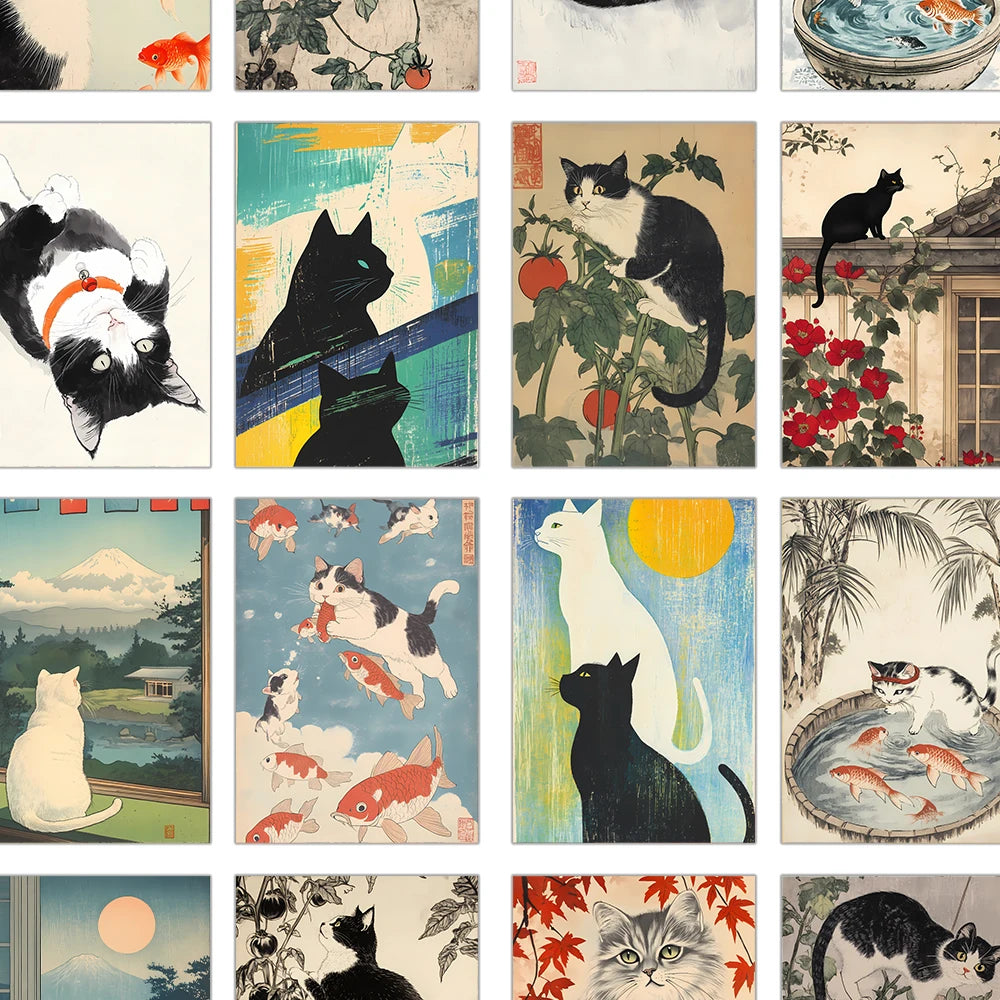 Tokyo Gallery 32-Piece Ukiyo-E Japanese Cat Postcard Set