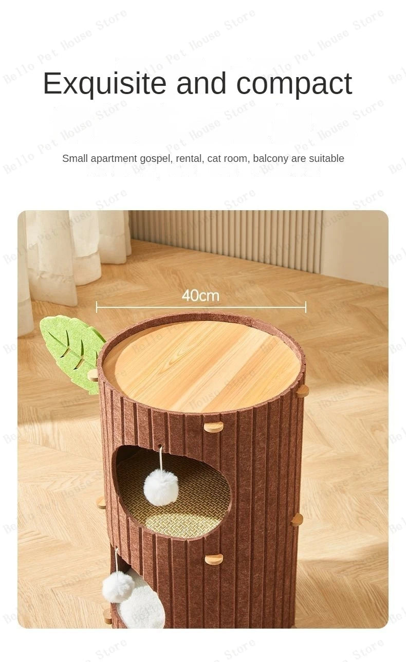 Minimalist Multi-Layer Felt Tree Stump Cat House & Scratching Lounge