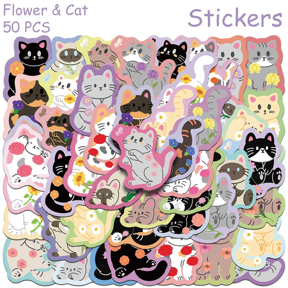 Whimsical Express 50-Piece Waterproof Cat Sticker Pack