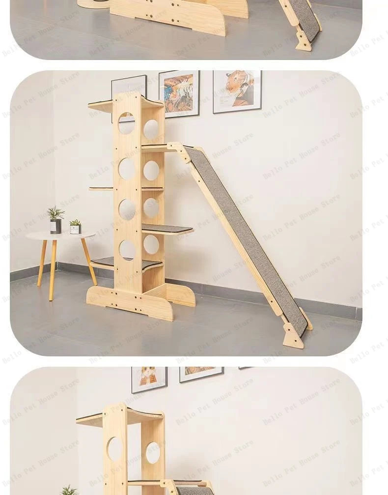 Deluxe 4-Tier Solid Wood Cat Castle Tower & Multifunctional Hammock Sanctuary