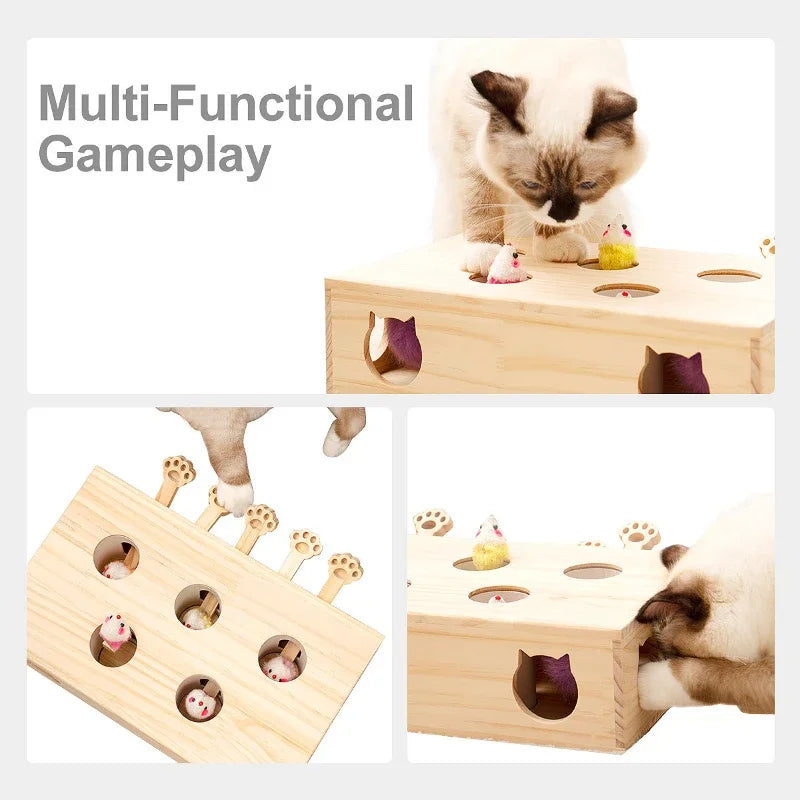 Solid Wood Interactive Whack-A-Mole Cat Toy