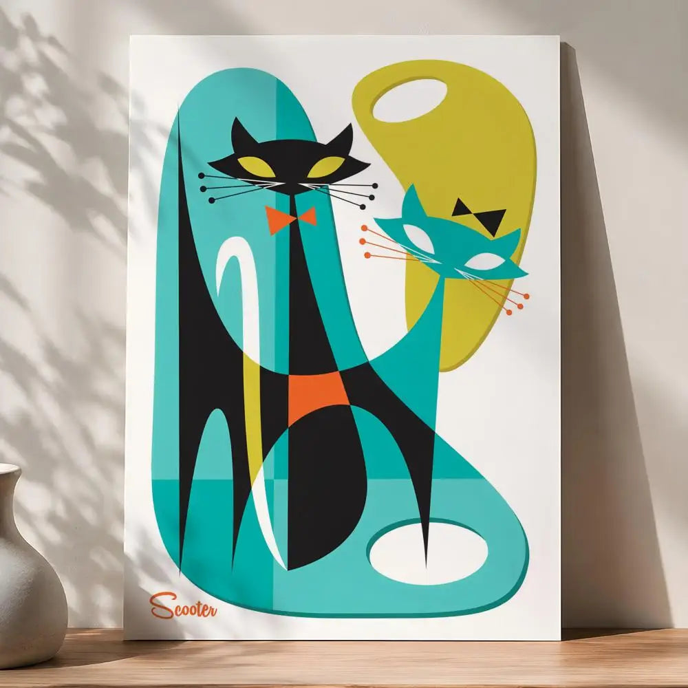 Retro 70s Feline Medieval Modern Peel & Stick Art Poster