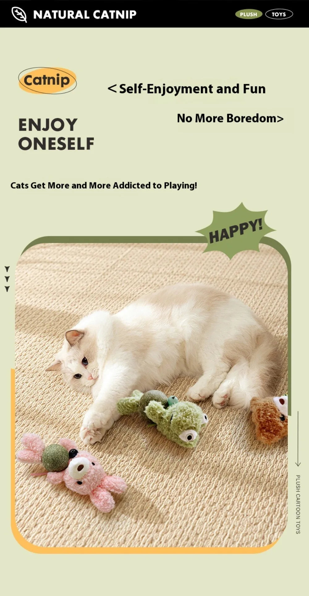 Interactive Catnip Plush Character Toy | Self-Entertainment Dental Chew with Built-In Bell
