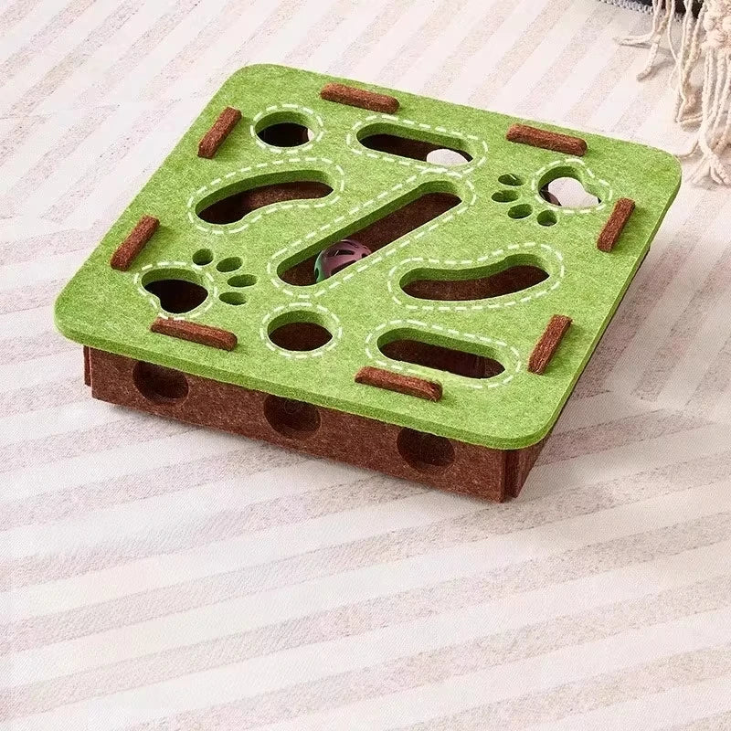 Interactive Felt Cat Puzzle Box & Ball Launcher Activity Game