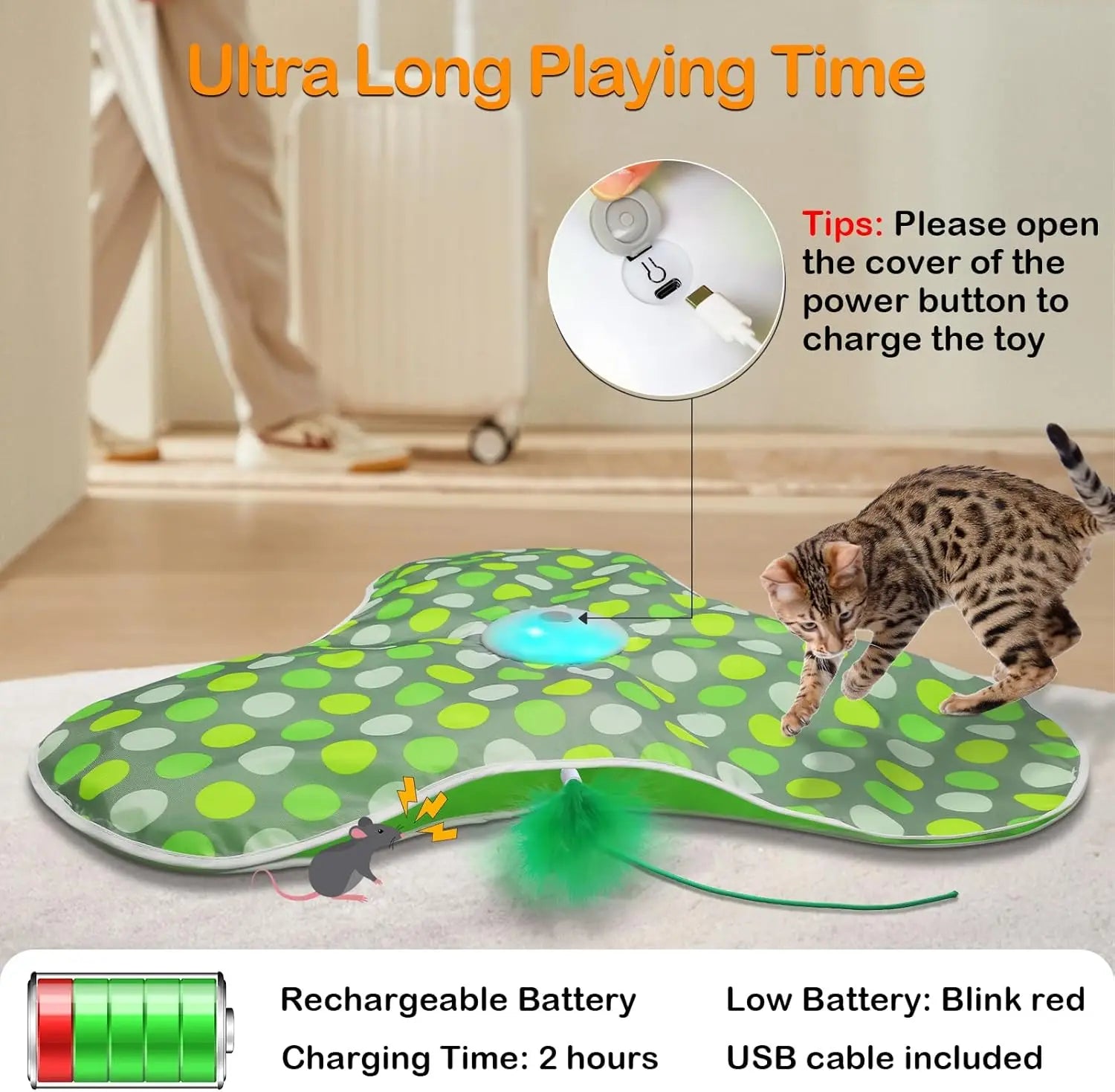 Automatic Peek-a-Boo Moving Feather & Squeaky Mouse Cat Toy