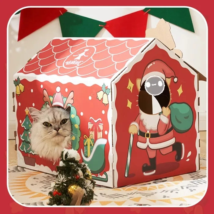 Christmas Cardboard Cat House & Scratching Board Nest