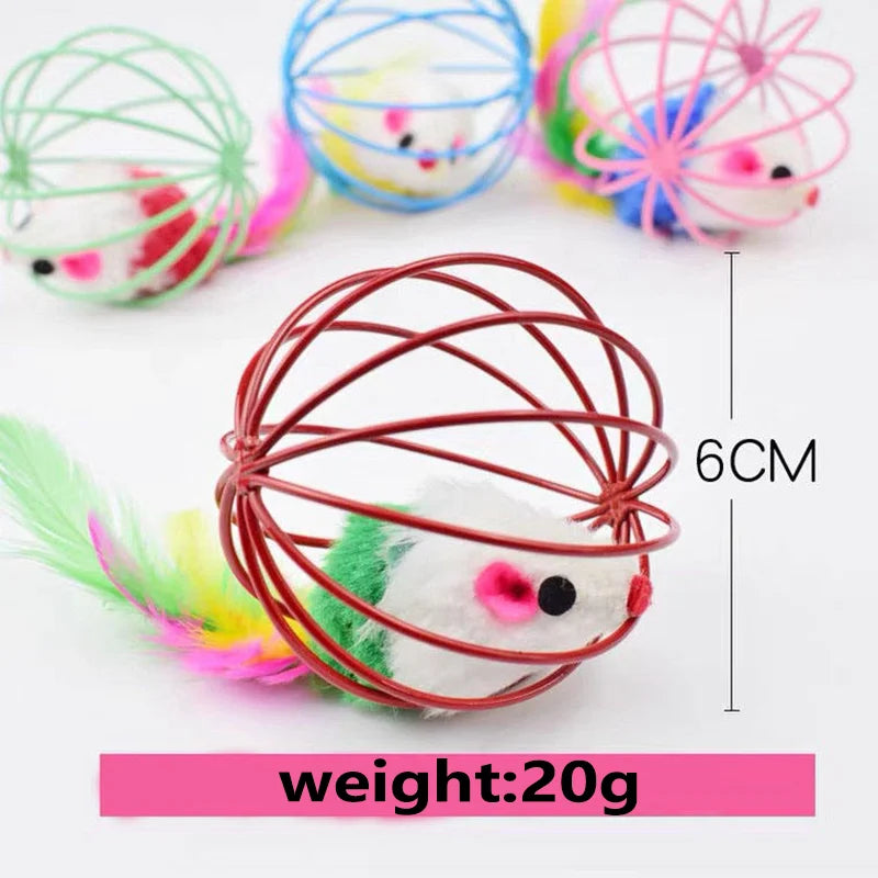Interactive Metal Cage Rolling Mouse Toy | Erratic Chase Ball with Sand Sound Effects