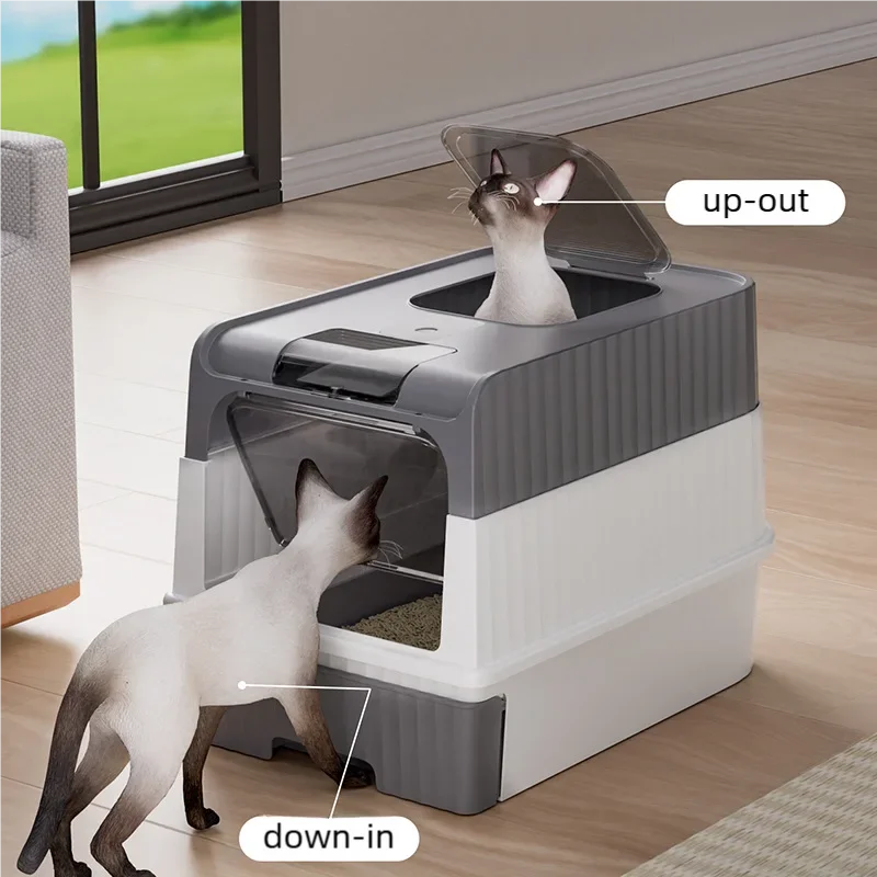Foldable Fully Enclosed Cat Litter Box | Anti-Tracking Front-Entry Top-Exit Kitty Toilet with Scoop