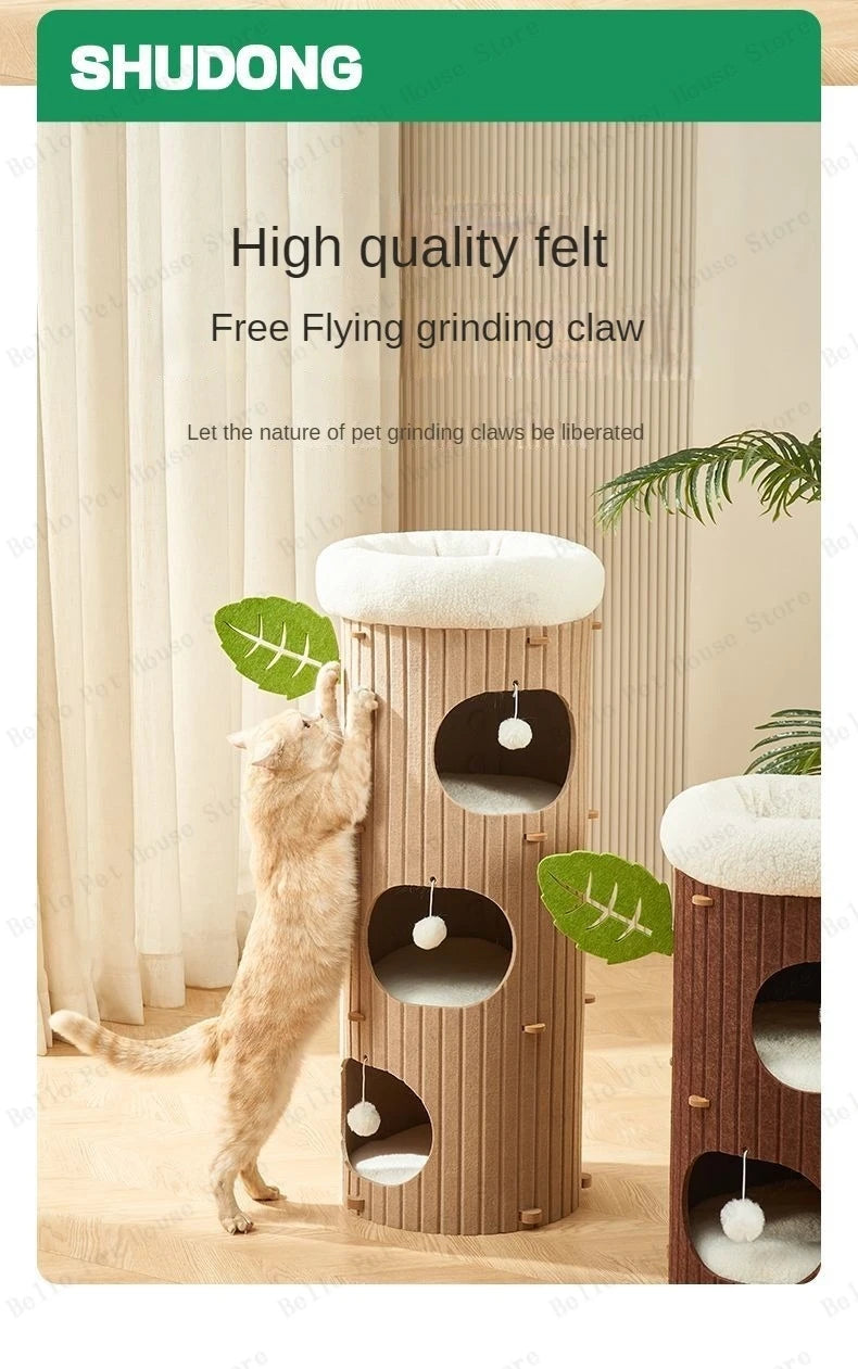 Minimalist Multi-Layer Felt Tree Stump Cat House & Scratching Lounge