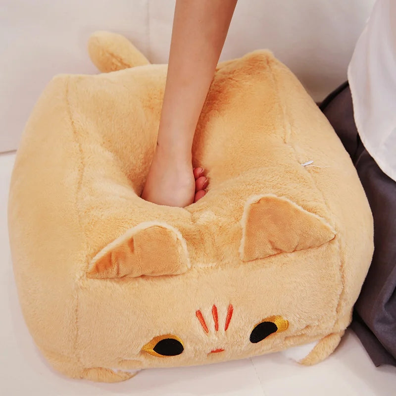 Kawaii Fluffy Chonk Standing Fuzzy Cube Cat Plushie