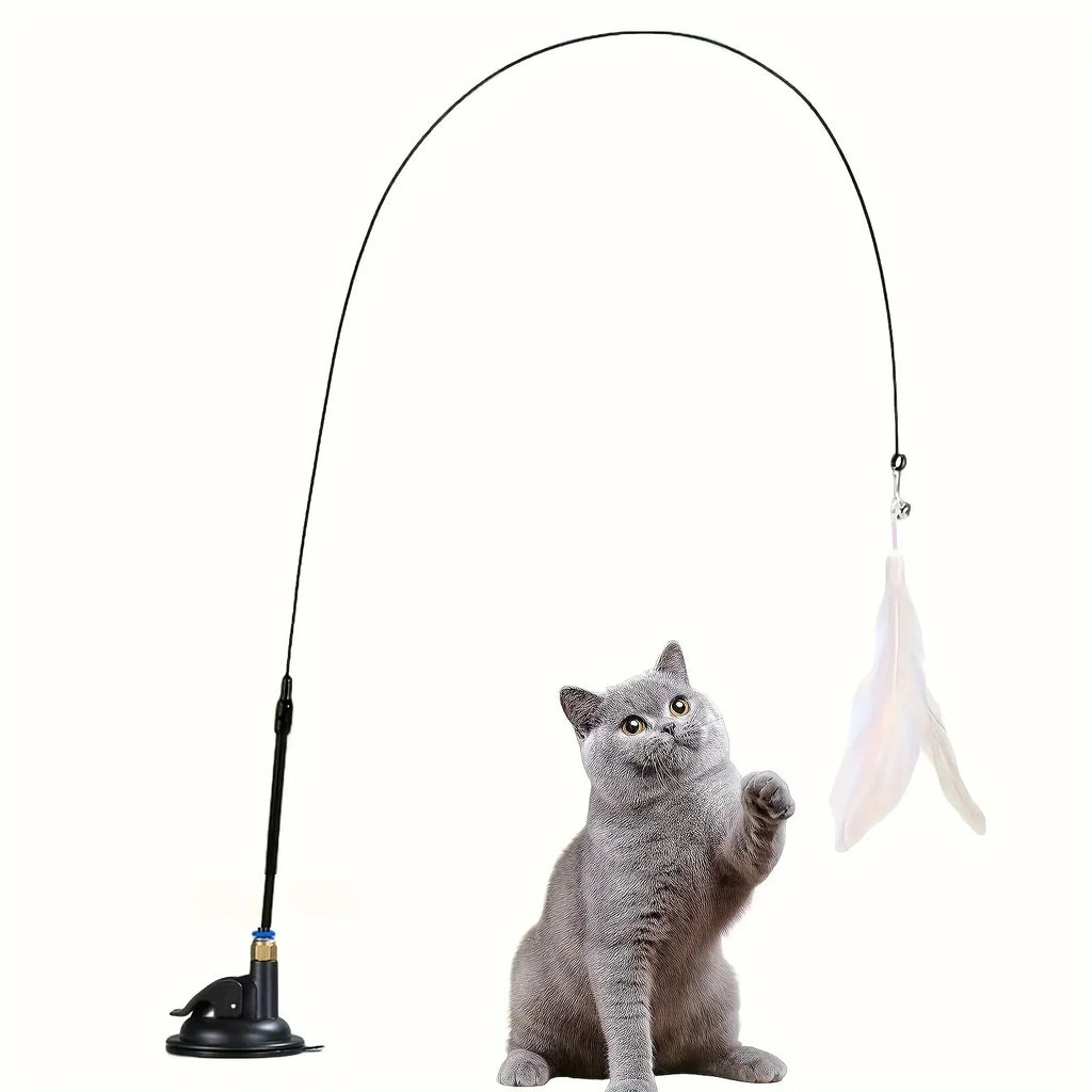 Hands-Free Suction Cup Cat Feather Wand – The Ultimate Boredom Buster!