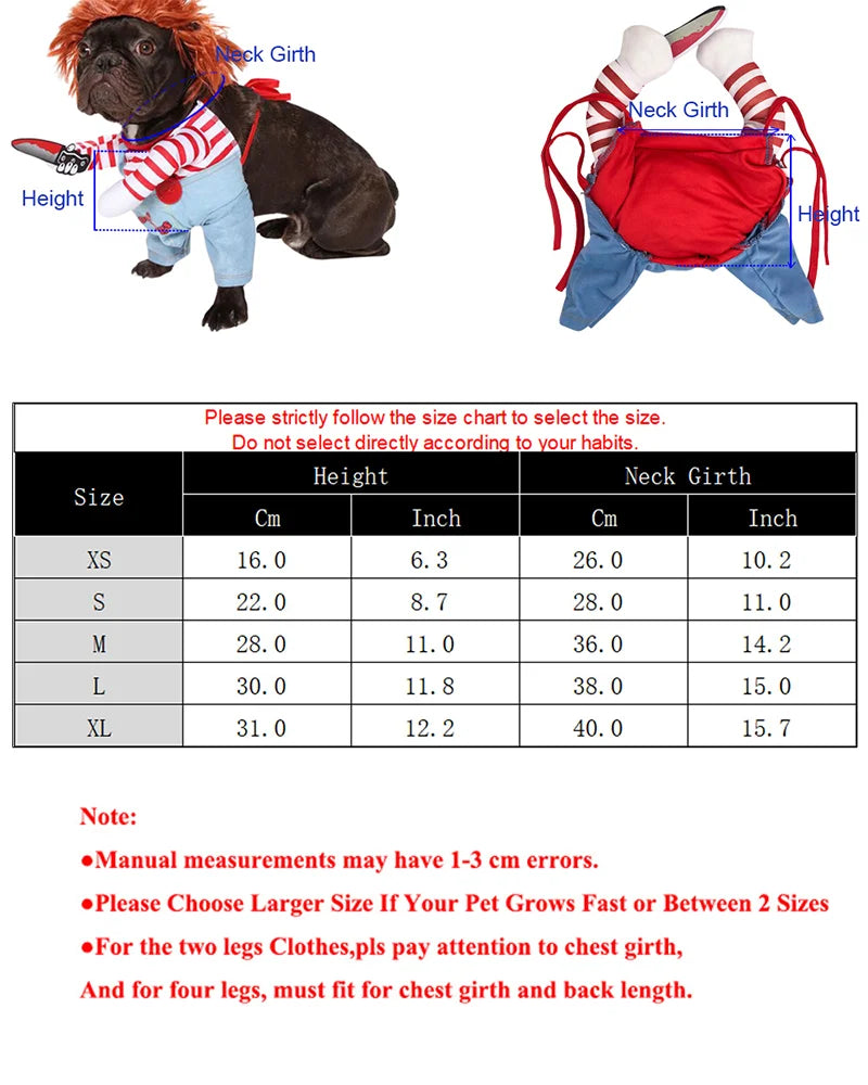 Funny Novelty Cat Halloween Chucky Cosplay Costume - Creative 3D Party Jumpsuit with Foam Prop