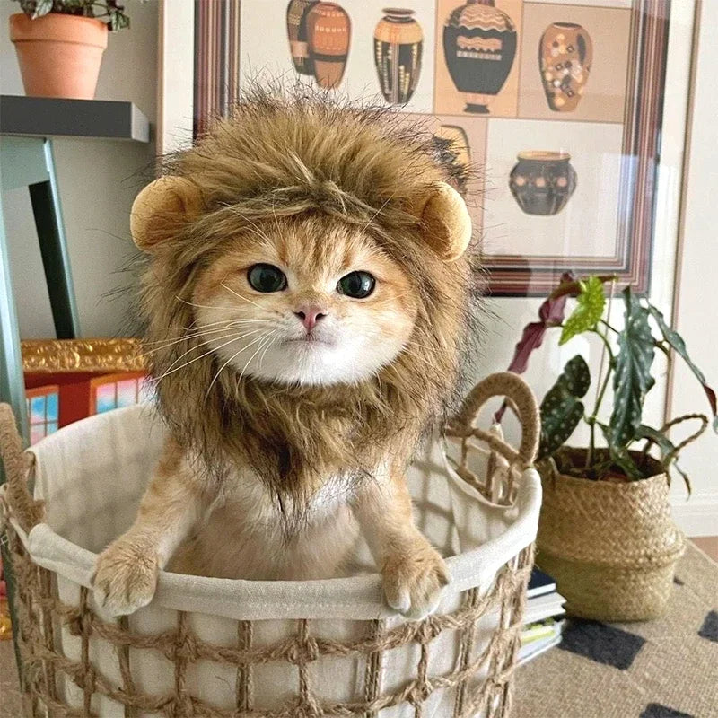 Majestic Lion Mane Cat Wig Hat - Adorable Pet Cosplay Costume with Ears