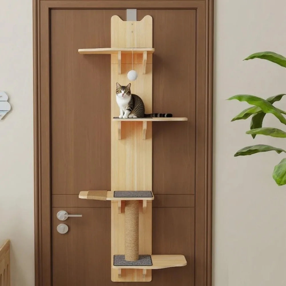 4-Level Solid Wood Hanging Door Cat Climber