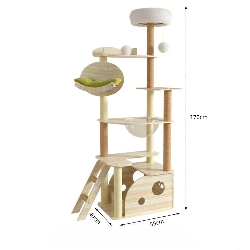 Modern 3-Tier Wooden Cat Tree Tower | Luxury Indoor Condo with Ultra-Plush Top Perch