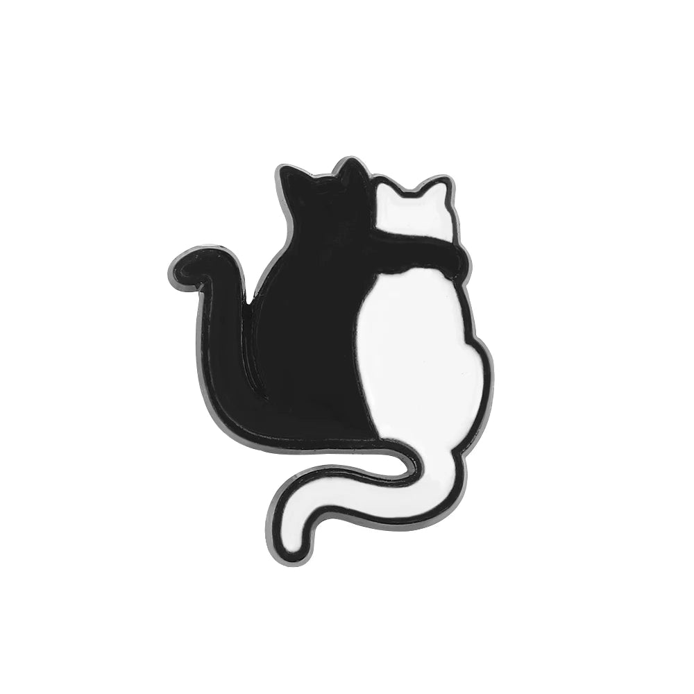 Edgy, Cute, Rebel, Punk Black-White Cat with Knife Enamel Pin
