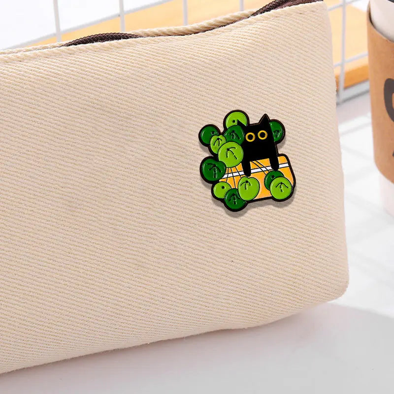 Botanical Peek-a-Boo Black Cats in Plants Enamel Pins