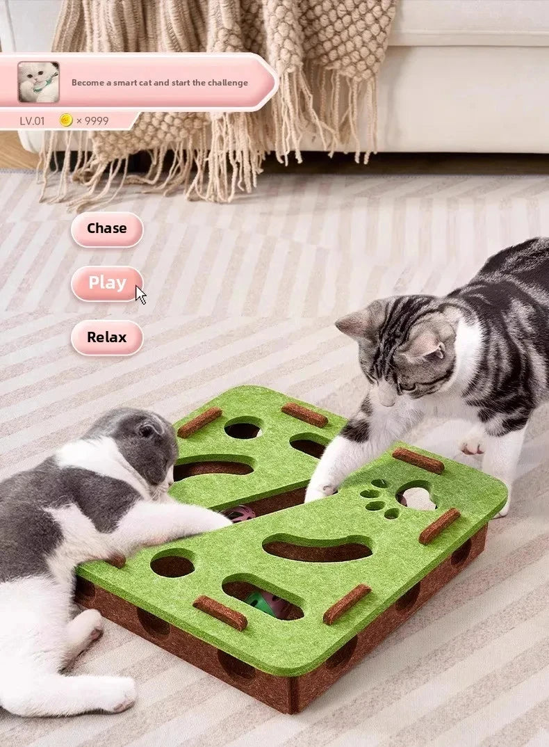 Interactive Felt Cat Puzzle Box & Ball Launcher Activity Game