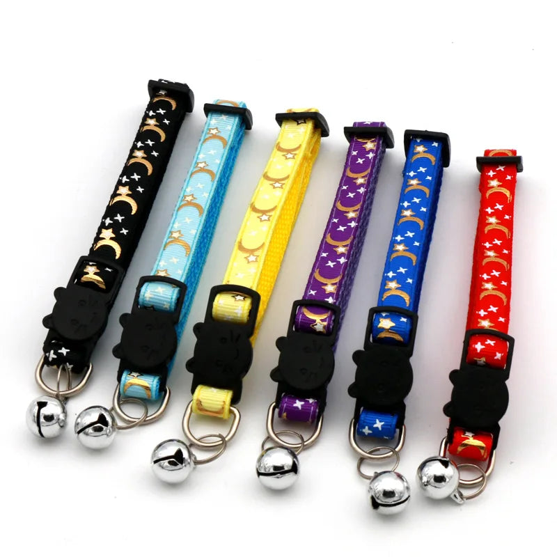 Stars & Moon Reflective Cat Collar | Breakaway Safety Necklace with Cute Bell