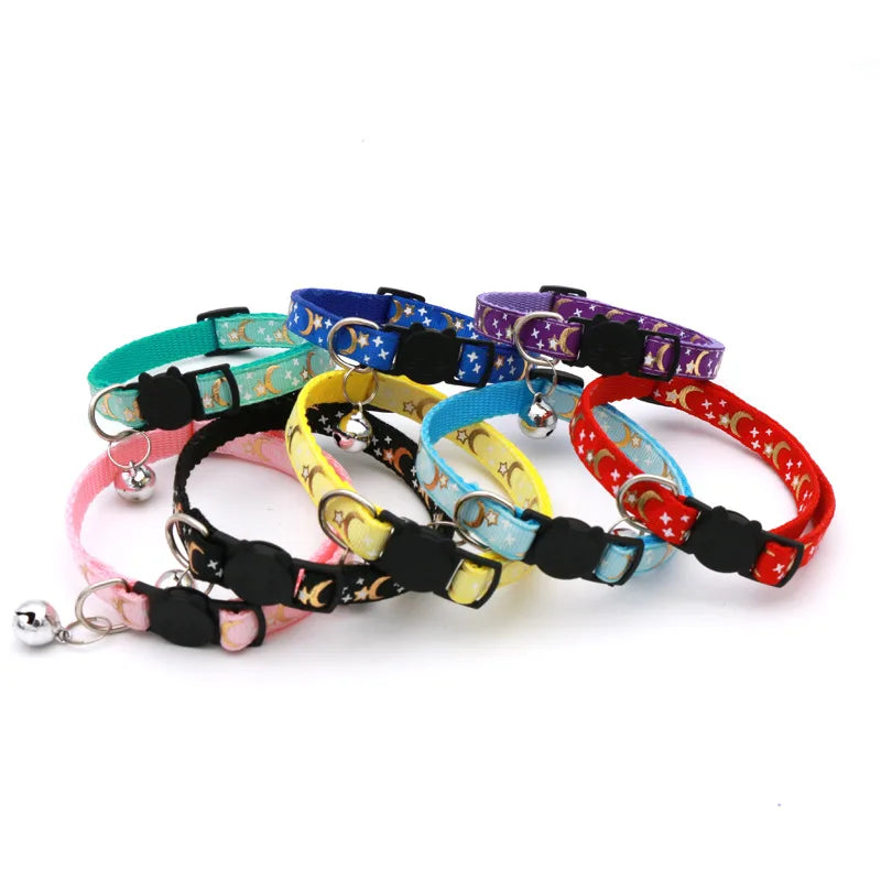 Stars & Moon Reflective Cat Collar | Breakaway Safety Necklace with Cute Bell