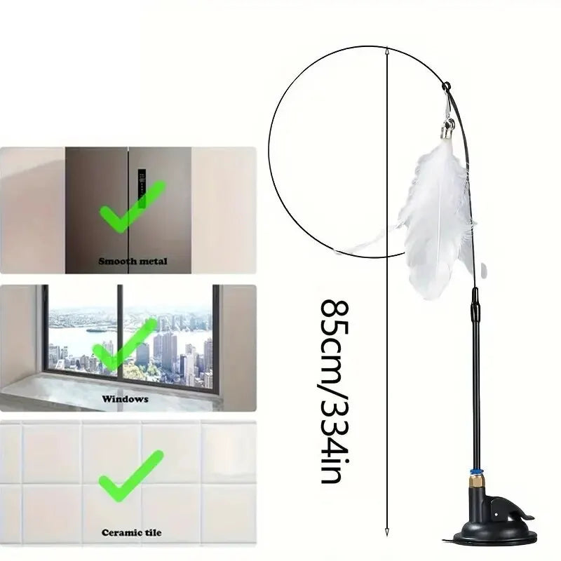 Hands-Free Suction Cup Cat Feather Wand – The Ultimate Boredom Buster!