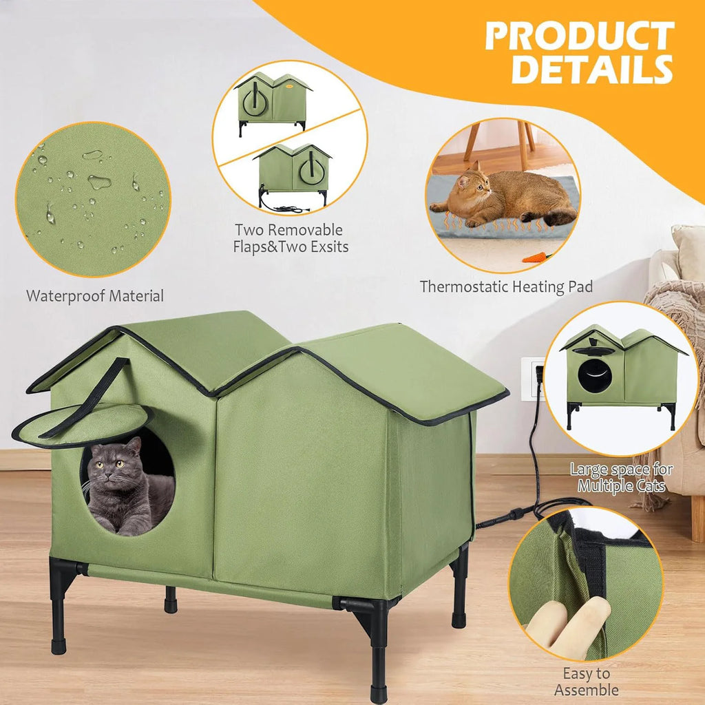Weatherproof Outdoor Heated Cat House & Thermostatic Winter Shelter